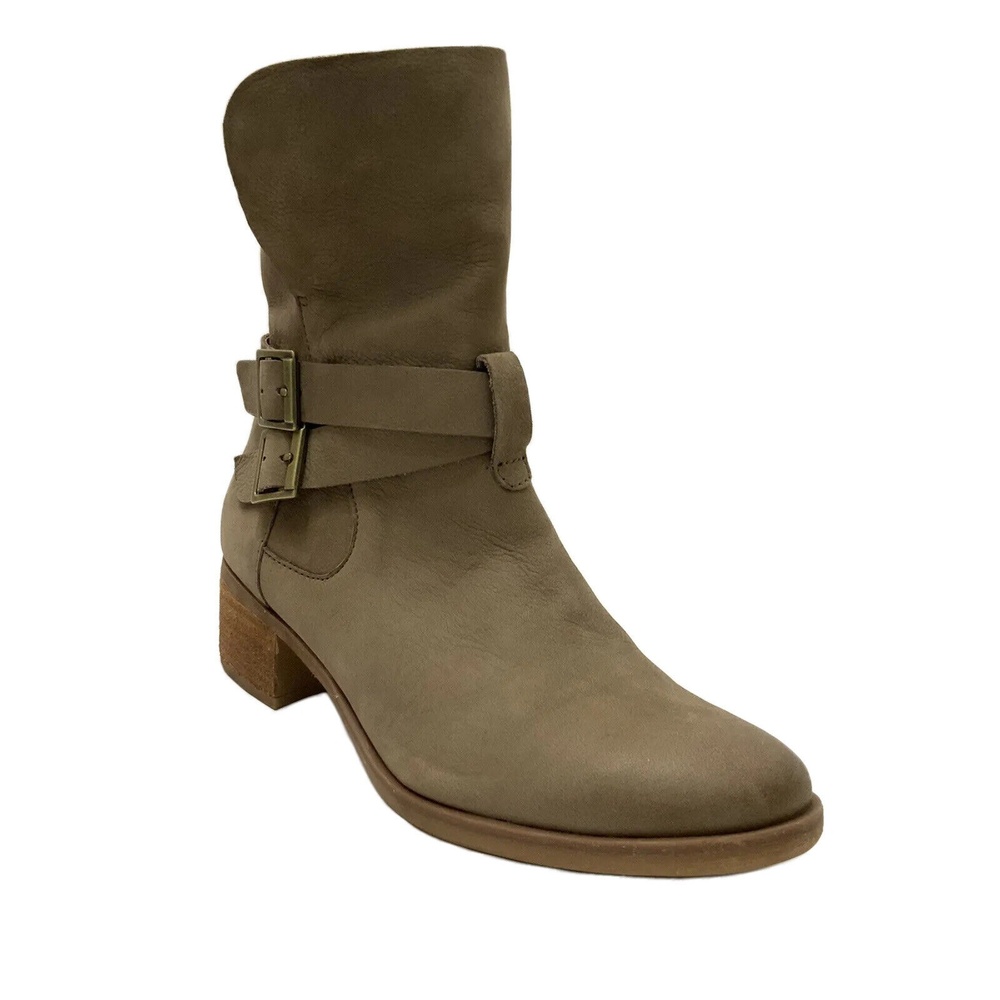Korks Double Harness Stacked Block Heel Comfort Boots Tan 9
